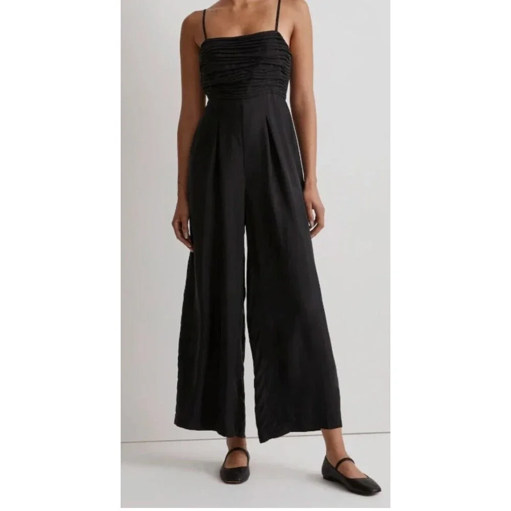 Madewell Jumpsuit Ruched Cropped Wide Leg Women's Size 4 Black Boho Classic
